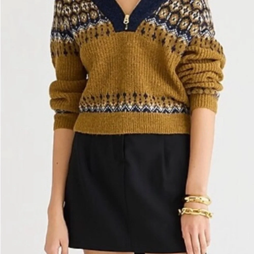 J Crew Fair isle half zip sweater in brushed yarn size large - Picture 5 of 6